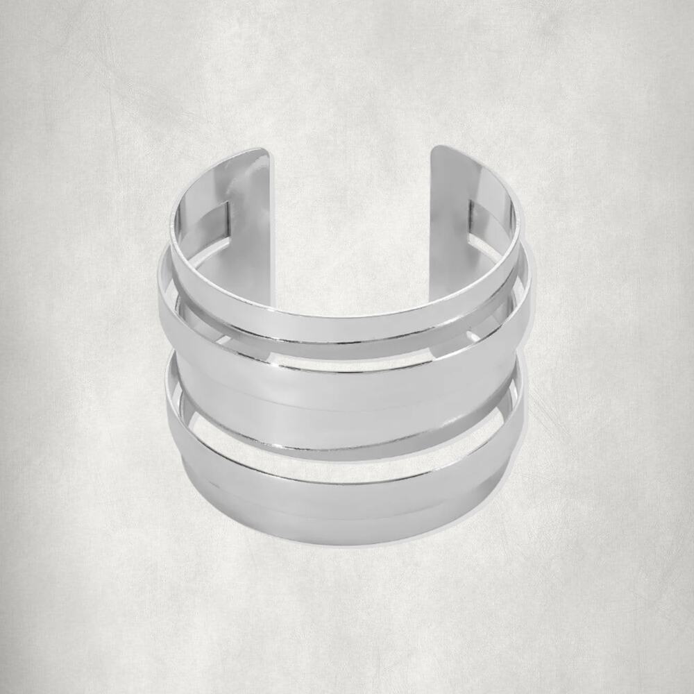 Silver-Tone Multi-Band Wide Cuff Bracelet